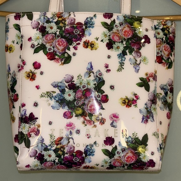 TED BAKER LONDON PINK FLORAL VINYL SMALL TOTE PRELOVED VERY NICE - Picture 7 of 12